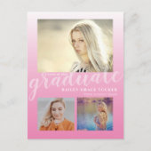 Modern Pink Ombre Girly Afstuderen Graduation Part Briefkaart (Voorkant)