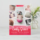 Modern Pink Ombre Waterverf Foto Collage Girl Aankondiging (Staand voorkant)