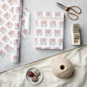 Modern Pink One Gekke Gans Eerste Verjaardag Cadeaupapier