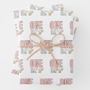 Modern Pink One Gekke Gans Eerste Verjaardag Inpakpapier Vel