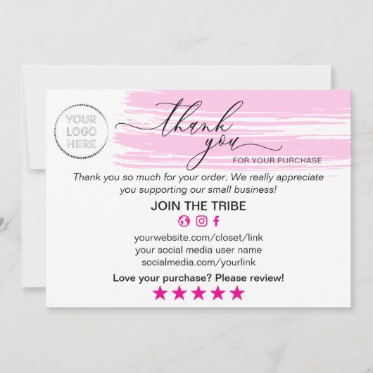 Modern Pink Online Shop Thank You Small Business Bedankkaart (Voorkant)