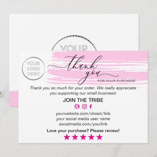 Modern Pink Online Shop Thank You Small Business Bedankkaart (Voorkant / Achterkant)