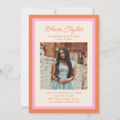Modern Pink Orange Border Photo Graduation Party Kaart (Voorkant)