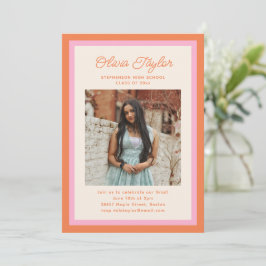 Modern Pink Orange Border Photo Graduation Party Kaart