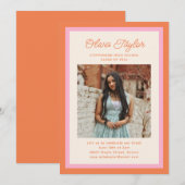 Modern Pink Orange Border Photo Graduation Party Kaart (Voorkant / Achterkant)
