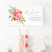 Modern Pink Orange Floral Custom Wedding Welcome Spandoek (Insitu)