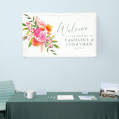 Modern Pink Orange Floral Custom Wedding Welcome Spandoek (Beurs)