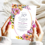 Modern Pink Orange Floral Surprise 90th Birthday Kaart