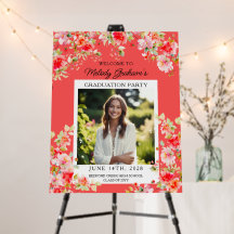 Modern Pink Orange Photo Graduation Welcome Sign