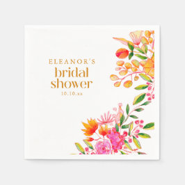 Modern Pink Orange Watercolor Flower Bridal Shower Servet