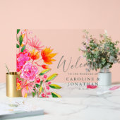 Modern Pink Oranje Floral Wedding Welkom Acryl Bord (Huwelijk)