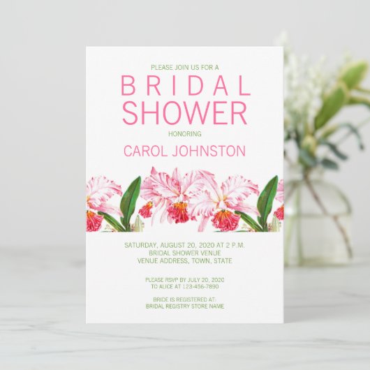 MODERN PINK ORCHIDS BRIDAL SHOWER INVITATION KAART (Staand voorkant)