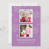 Modern Pink Paars Peace and Joy Snowflake Foto Feestdagenkaart (Achterkant)