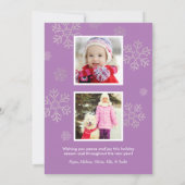 Modern Pink Paars Peace and Joy Snowflake Foto Feestdagenkaart (Achterkant)