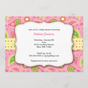 Modern Pink Paisley Girl Baby shower Invite Kaart