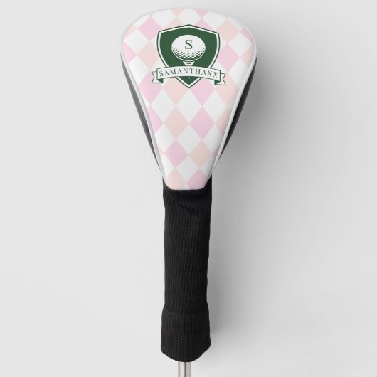 Modern Pink Pattern Green Golfer Name Monogram Golfheadcover (Voorkant)