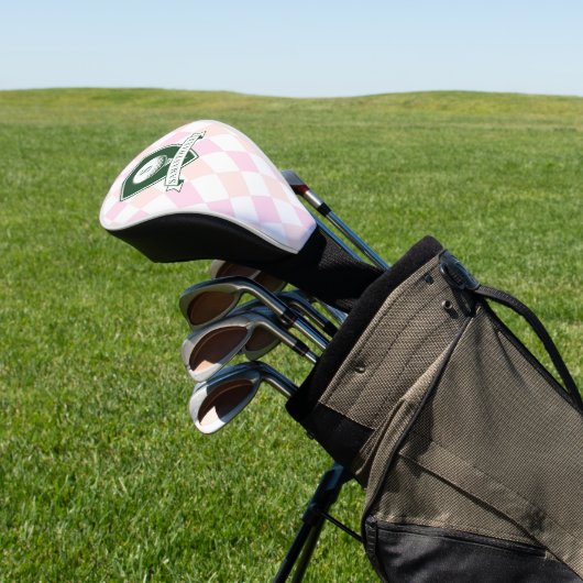 Modern Pink Pattern Green Golfer Name Monogram Golfheadcover (Insitu)