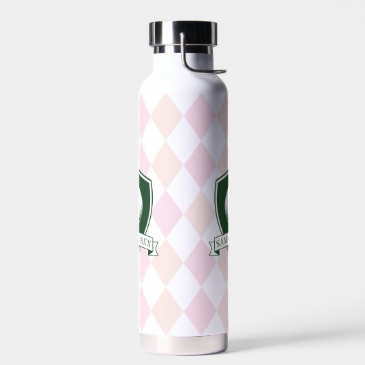 Modern Pink Pattern Green Golfer Name Monogram Waterfles (Links)