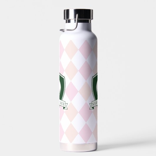 Modern Pink Pattern Green Golfer Name Monogram Waterfles (Rechts)
