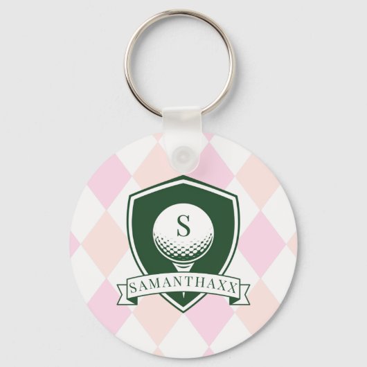Modern Pink Pattern Name Initial Monogram Golf Sleutelhanger (Voorkant)