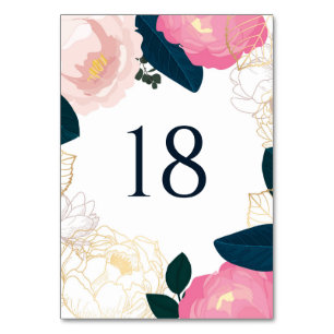 Modern Pink Peonies Gold Foil Navy Blue Weddenscha Kaart