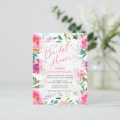 Modern Pink Peony Waterverf Floral Vrijgezellenfee Uitnodiging Briefkaart (Staand voorkant)