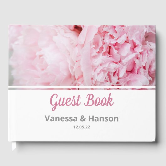 Modern Pink Peony Wedding Guest Book Gastenboek (Voorkant)