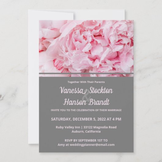 Modern Pink Peony Wedding Invitation Kaart (Voorkant)