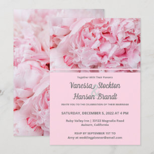 Modern Pink Peony Wedding Invitation Kaart