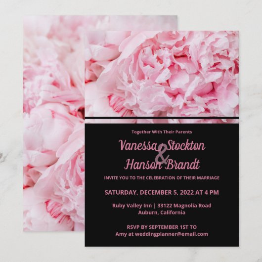 Modern Pink Peony Wedding Invitation Kaart (Voorkant / Achterkant)