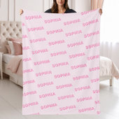 Modern Pink Personalized Repeating Name Pattern Fleece Deken