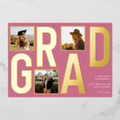 Modern Pink Photo Afstuderen aangekondigd Folie Uitnodiging (Voorkant)