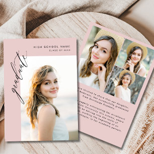 Modern Pink Photo Afstuderen aangekondigd Kaart