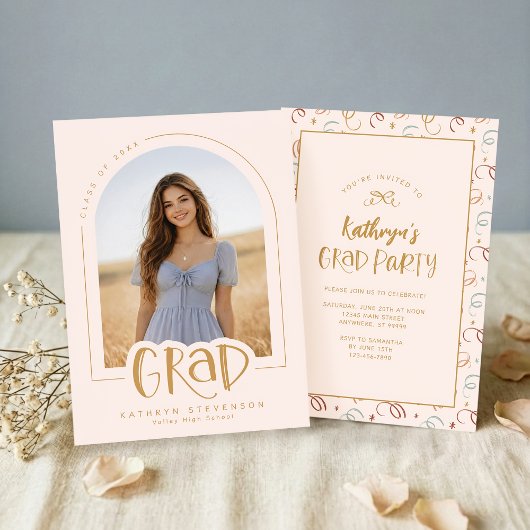 Modern Pink Photo Graduation Party Announcement Kaart