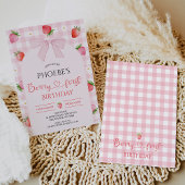 Modern Pink Plaid Arch Berry First Birthday Kaart