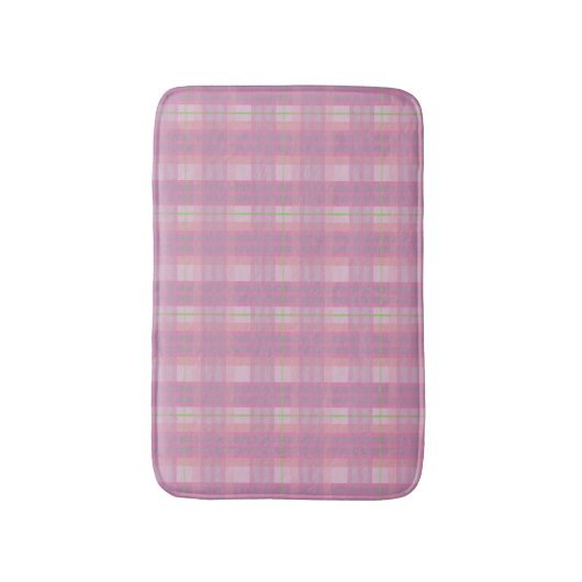 Modern Pink Plaid Bath Mat (Voorkant Verticaal)