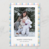 Modern Pink Plaid Check Christmas Photo Card Feestdagenkaart (Voorkant)