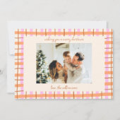 Modern Pink Plaid Christmas Photo Cute Colorful Feestdagenkaart (Voorkant)