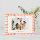 Modern Pink Plaid Christmas Photo Cute Colorful Feestdagenkaart (Staand voorkant)