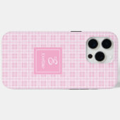 Modern Pink Plaid iPhone Case Chic Custom Name (Achterkant (horizontaal))