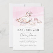 Modern Pink Princess Swan Baby shower Uitnodiging (Voorkant)