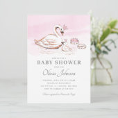 Modern Pink Princess Swan Baby shower Uitnodiging (Staand voorkant)