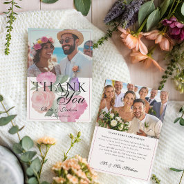 Modern Pink & Purple Floral Wedding Thank You  Bedankkaart