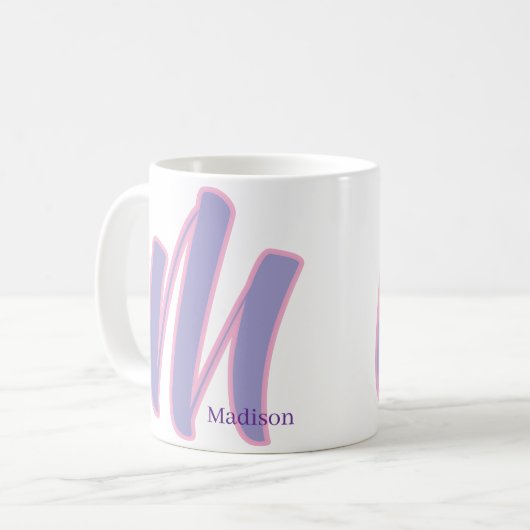 Modern Pink & Purple Monogram Personalized Name M Koffiemok (Voorkant links)