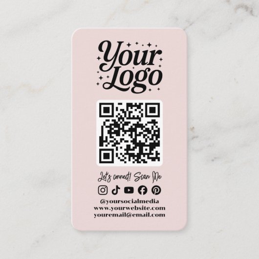 Modern Pink QR Code Social Media Icons Logo Photo Visitekaartje (Voorkant)