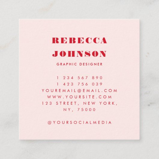 Modern Pink Red Bold Hi Vierkante Visitekaartje (Achterkant)