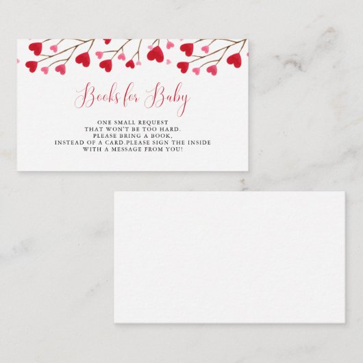 Modern Pink Red Hearts Baby shower Boeken voor Bab Informatiekaartje (Voorkant / Achterkant)