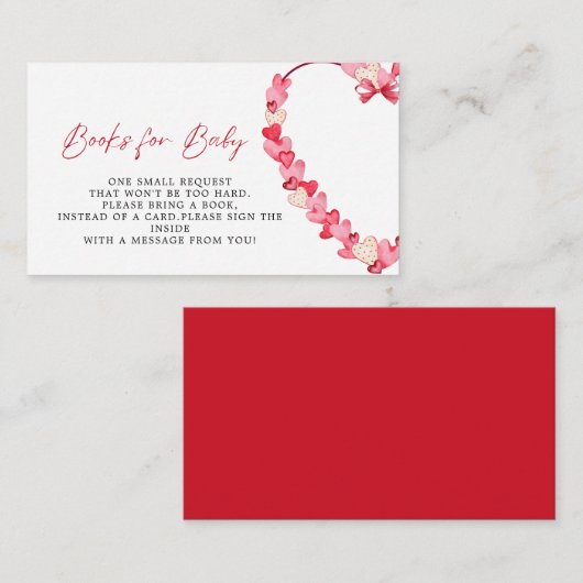 Modern Pink Red Hearts Baby shower Boeken voor Bab Informatiekaartje (Voorkant / Achterkant)