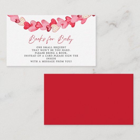 Modern Pink Red Hearts Baby shower Boeken voor Bab Informatiekaartje (Voorkant / Achterkant)