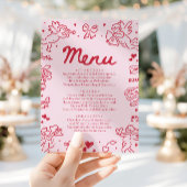 Modern Pink Red Hearts Hand Drawn Valentine Menu